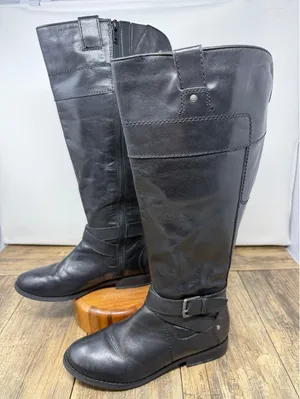 Marc Fisher Black Leather Tall Riding Boots FARTYW Buckle Detail 6.5M thumbnail 1