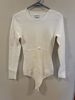 Abercrombie & Fitch Ivory Sweater Knit Corset Bodysuit - Size Medium thumbnail 1