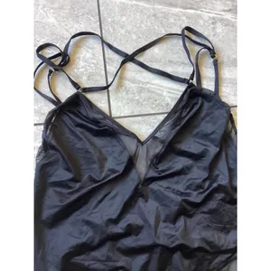 Victoria's Secret Black Mesh Panel Strappy Back Bodysuit L Large Gold Hardware thumbnail 2