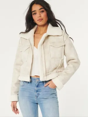 Hollister Faux Shearling Jacket Cream Small thumbnail 1