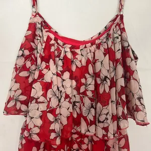 TTI Floral Off Shoulder Chiffon Red Maxi Dress Size Small thumbnail 14
