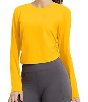 Baleaf Womens Long Sleeve Workout Top Cropped Athletic Shirt Yellow Medium thumbnail 1