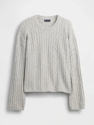 GAP Light Gray Cable Knit Crewneck Sweater thumbnail 1