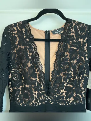 Lulu's Black Lace Long-Sleeve Bodycon Dress Sz L New Cocktail Party Dress thumbnail 7