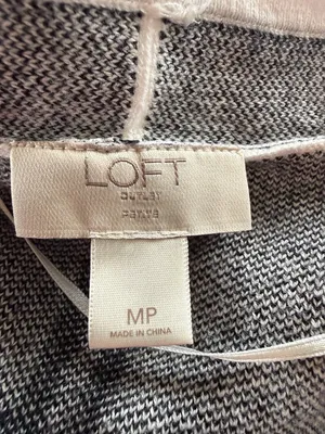 Loft Petite black and off white striped long sleeve open cardigan sweater MP thumbnail 7