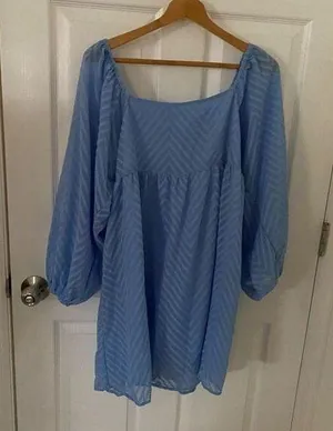 NEW Boho Dresses Square Neck A Line Beach Mini Dress Long Sleeve Women M thumbnail 1
