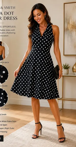 Vintage Black Polka Dot Strapless Fit-and-Flare Dress thumbnail 1