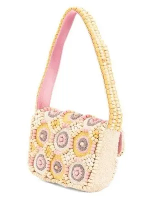 Handcrafted in India Colorful Pink Pastel Wooden Beaded Shoulder Bag Purse thumbnail 3