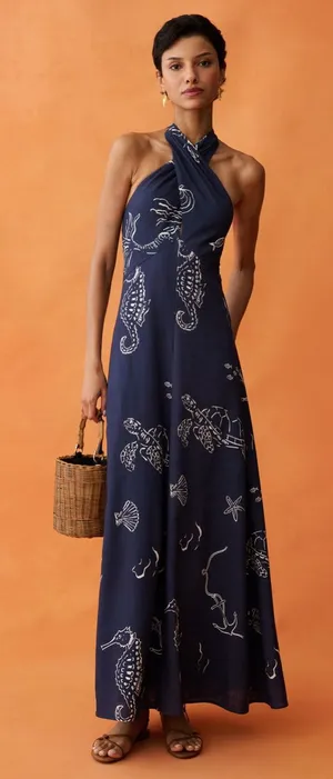 NWT Few Moda Oceana Dress size 2 ANAYA midnight maritime linen maxi navy blue thumbnail 1