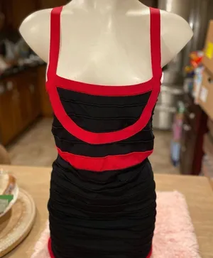 Say What Medium Black Red Bandage Bodycon Mini Dress Criss Cross Back Clubwear thumbnail 1