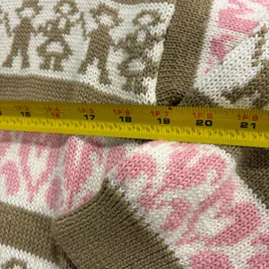 Vintage Dords Mock Neck Sweater Brown Pink Hearts People Knit Acrylic Wool M thumbnail 5