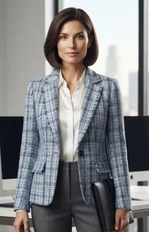 NWT Anne Klein One Button Tweed Jacket Blazer In Color Skyway Multi thumbnail 1