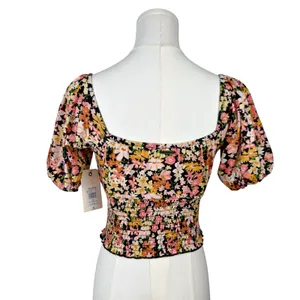 Billabong Get Along Puff Sleeve Crop Top Size Floral thumbnail 4