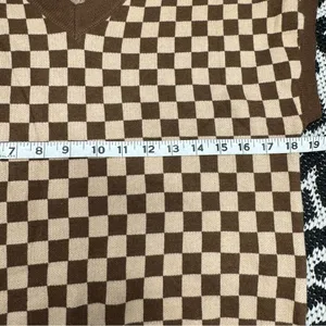 Willow and Wind checkered sweater brown and tan short sleeve v neck thumbnail 5