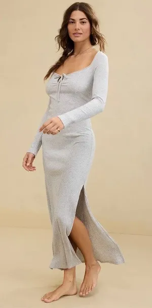 Aerie Gray Ribbed Knit Maxi Dress Sz.L thumbnail 1