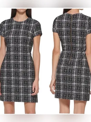 Calvin Klein Black & White Plaid Short Sleeve Mini Dress thumbnail 2