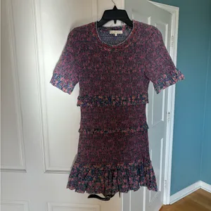 LoveShackFancy Aveline Pink Floral Ruched Ruffle Mini Dress thumbnail 11