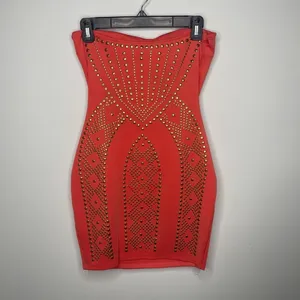 Soho- Salmon Strapless Dress with Gold Circle Details thumbnail 2