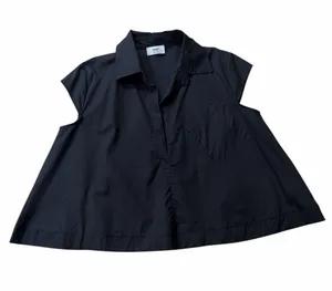 B.Yu Black Poplin Cotton Swing Top with Cap Sleeves thumbnail 1