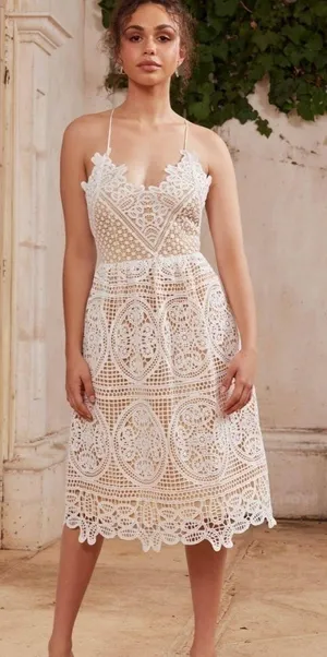 Two Sisters Annabelle Sleevess Lace V Neck Midi Dress White Size XS NWT thumbnail 1