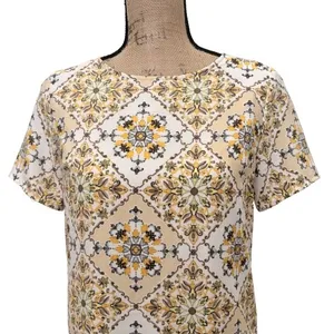 Lulu's Dandy Lion Mini Shift Dress Yellow Beige Tile Print Euro‎ Summer Size XS thumbnail 2