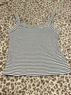 American Eagle White and Green Striped Tank Top thumbnail 2