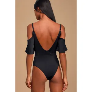 Lulus‎ Slay It With Me Black Off Shoulder Bodysuit XS Flutter Sleeve Sexy Chic thumbnail 3