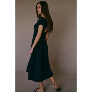 Free People Ciara Pucker Check Midi Dress in Black Size Small Minimalist thumbnail 3