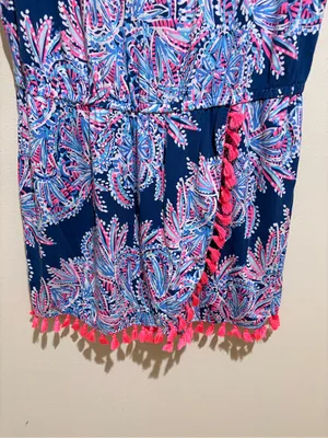 Lilly Pulitzer Jarrett Romper Sleeveless Tank Navy Blue Pink Tassels Size XL thumbnail 3