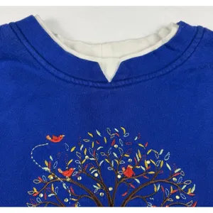 Breckenridge Cobalt Blue Sweatshirt‎ Grandma Sweater Small Tree Owl Red Birds thumbnail 5