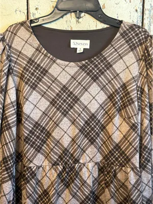 NWT 52 Seven Plaid Soft Babydoll Dress Ballon Sleeves Ruffle Hem SMALL thumbnail 4