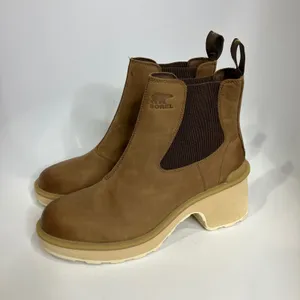 Sorel Hi-line‎ heel waterproof Chelsea boots tan leather women's size 10 trendy thumbnail 8