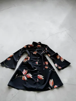 Zara Basic Collection Black Floral Choker V-Neck Mini Dress with Bell‎ Sleeves thumbnail 2