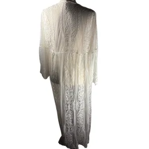 White Floral Lace Maxi Duster Kimono Cardigan Size Small Boho Festival thumbnail 2