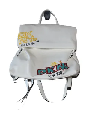 DKNY Graffiti Logo Backpack Womens White Good Faux Leather Streetwear Bag thumbnail 1