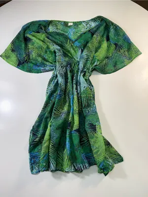 Green Tropical Beaded V-Neck Swim Cover-Up Tunic thumbnail 3