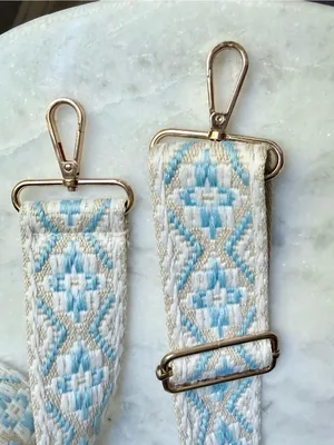 “Dancing Diamonds” Blue & Taupe Embroidered Handbag Strap thumbnail 2