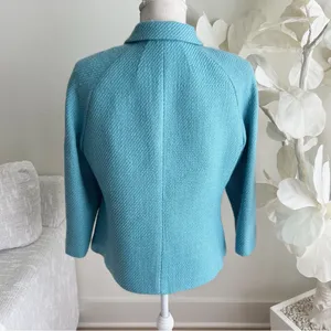 Talbots Long Sleeve Teal Textured Wool Blazer thumbnail 5