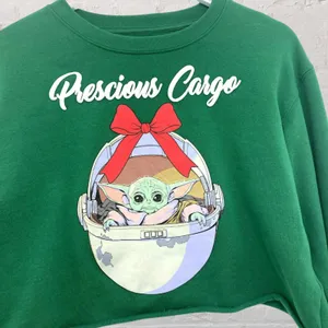 Star Wars Grogu Cropped Sweatshirt Women's M Green Baby Yoda The Mandalorian thumbnail 7