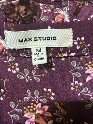 Max Studio Plum Floral Smocked Waist Tiered Ruffle V-Neck Boho thumbnail 4