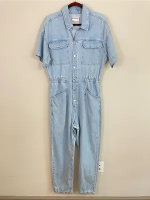 Free People We The Free Marci coveralls Denim Jumpsuit in Clear Skies Size Large thumbnail 3