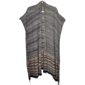 Free People Latitude 30 Wrap Poncho Shawl Rainbow Gray Fringe Sweater Stripe‎ thumbnail 2