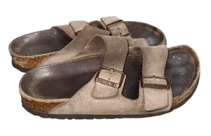 Birkenstock Arizona Sandals Women 38 Taupe Good Suede Double Strap Cork thumbnail 1