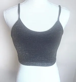 Forever 21‎ black metallic shimmer crop top tank cami sparkle rave club sz S thumbnail 1