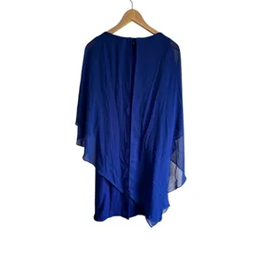 Eliza J‎ Chiffon Cape Draped Sleeveless Blue 4 Sheath Evening Dress thumbnail 4