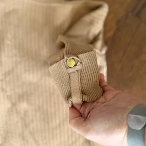 Vintage Cache Y2K Braid Collar 3/4 Sleeve Rib Knit Tan Sweater Minimalist thumbnail 2
