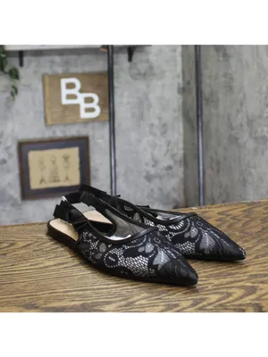 NWT A New Day London Lace Slingback Bow Flats 94303528 Black 9.5M thumbnail 2
