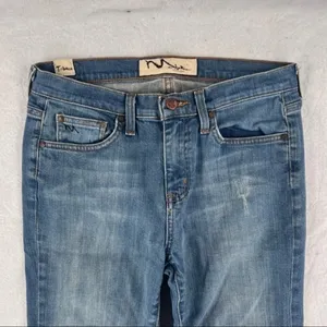 Manhattan Blues‎ Tribeca Distressed Denim Bootcut Jean Blue Size 8 thumbnail 3
