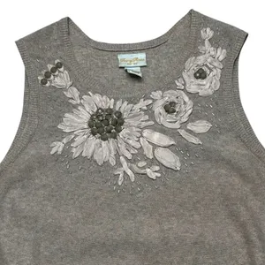 Tracy Reese Embellished Cashmere Cotton Sleeveless Sweater Top Grey Size Large thumbnail 3