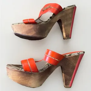 Coach‎ Jonah Leather Wooded Wedge Sandals Women' s Orange Gold sz 7B thumbnail 4